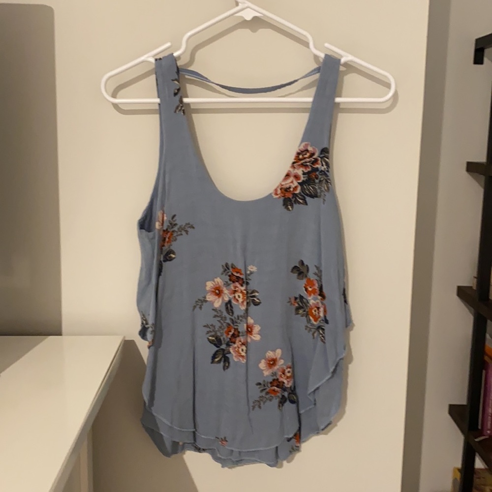 Blue floral, layered tank
